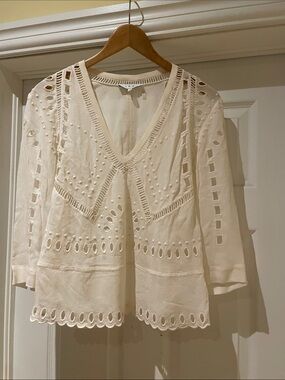 IRO Cream Eyelet V-Neck Tunic Blouse